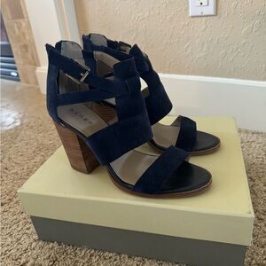 Hinge Navy Suede Cora Block Heels